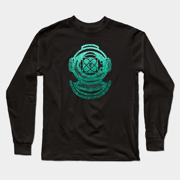 Retro Vintage Diver Helmet Skull Long Sleeve T-Shirt by Contentarama